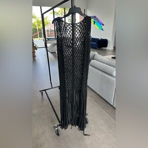 Black Fringe Women Swim Coverup